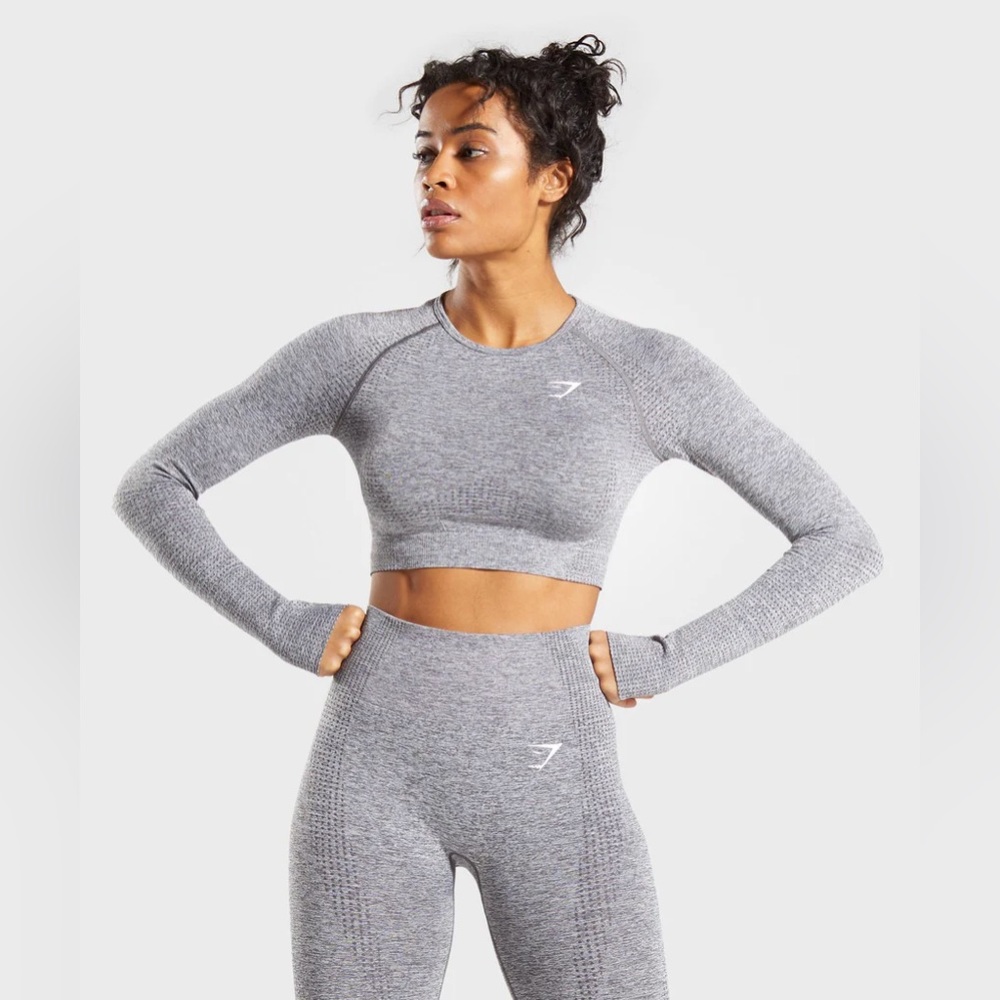 NWT Gymshark Vital Seamless Long Sleeve Crop Top - Smokey Grey Marl - XS